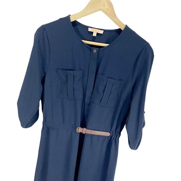 Skies Are Blue Womens Tunic Dress Blue 3/4 Sleeve Roll Tab Jewel Neck Pockets M - Picture 3 of 6